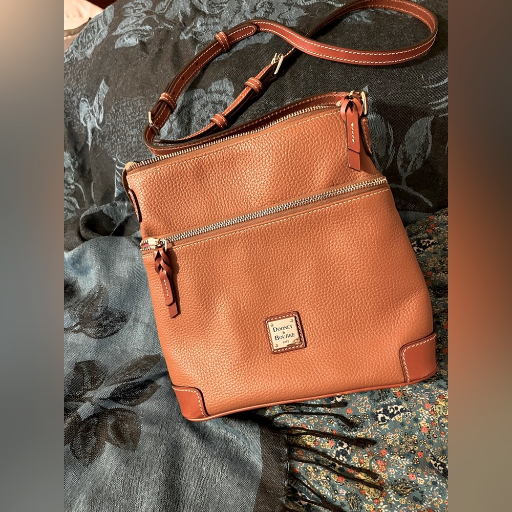 Dooney and Bourke Purse Orange/Tan with Brown Border and Gold Label. Like New!